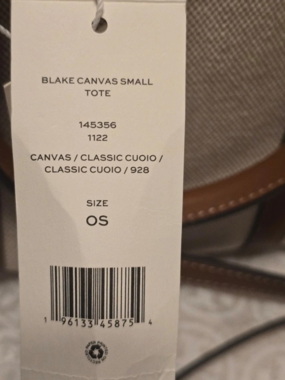 Tory Burch Blake Canvas Classic Cuoio Small Tote Natural & Tan Style 145356 New - Picture 9 of 11